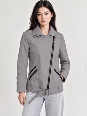 NWT Suite Blanco Gray Asymmetrical Zip Moto Jacket Women’s Size S Casual Fall